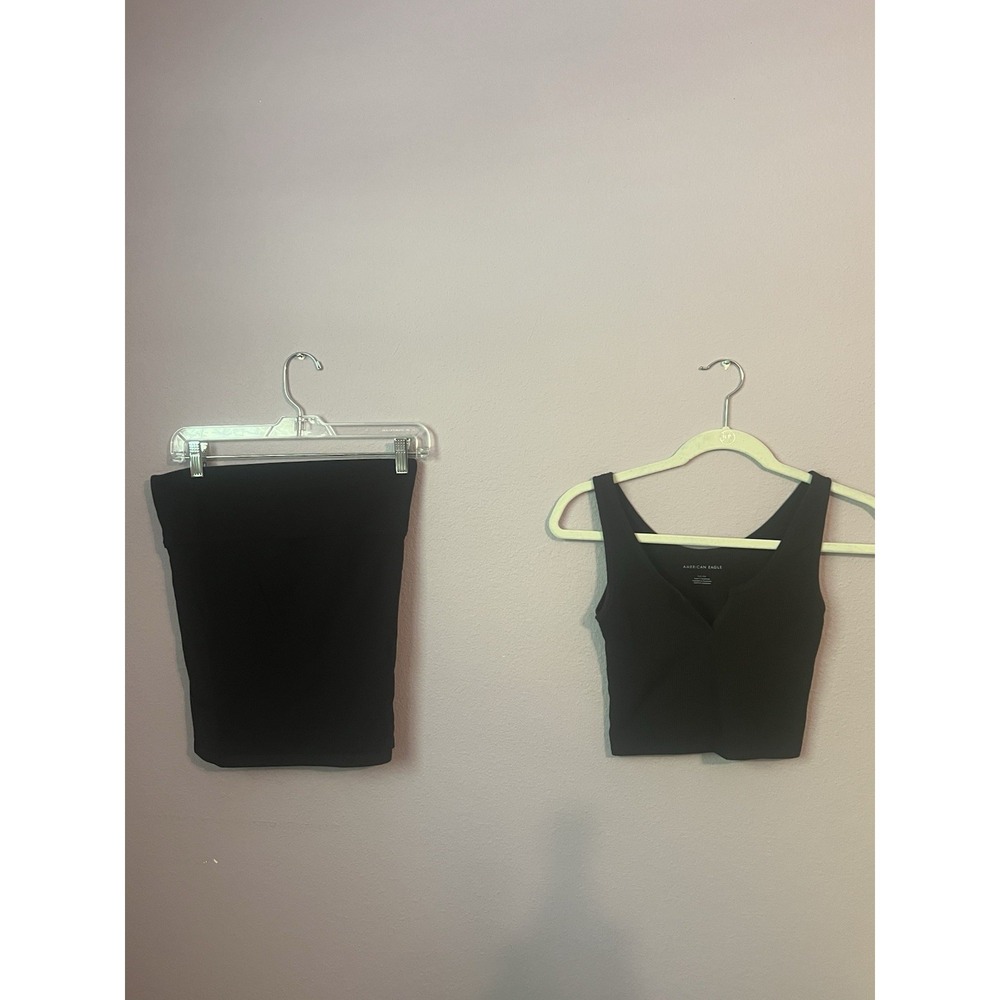 American Eagle Black Cropped Tank Top Pencil Mini Skirt‎ Lot Outfit Size Small